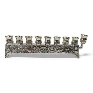 Silver Plated Legacy Menorah With Intricate Floral & Symbolic Design For Hanukka
